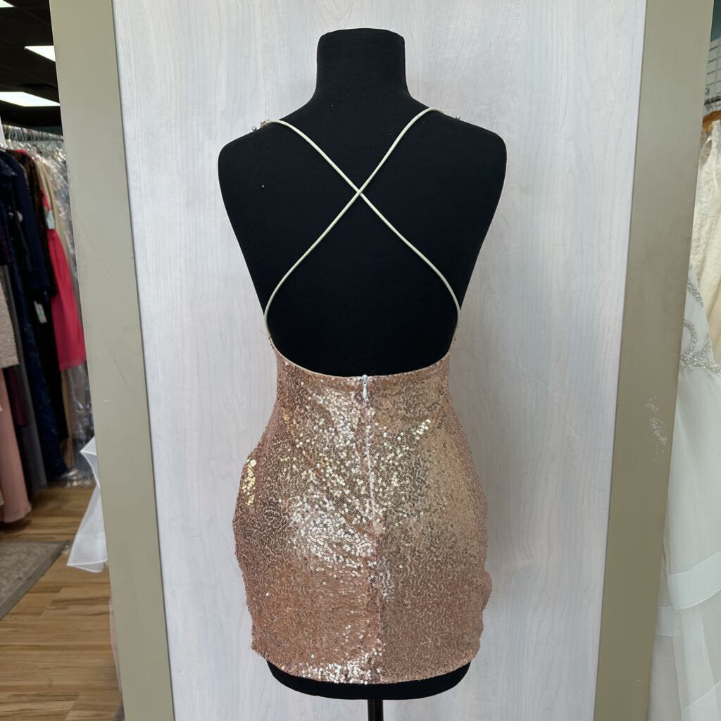 Rose Gold Sequin Homecoming Dress Medium