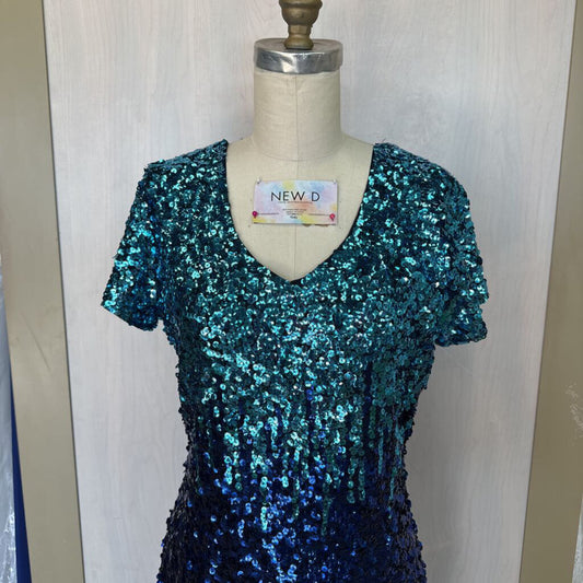 Full Sequin Short Sleeve Party Dress Large