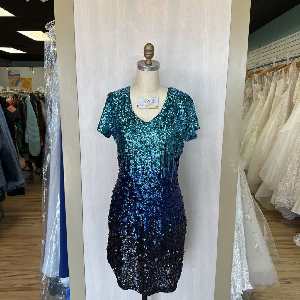 Full Sequin Short Sleeve Party Dress Large