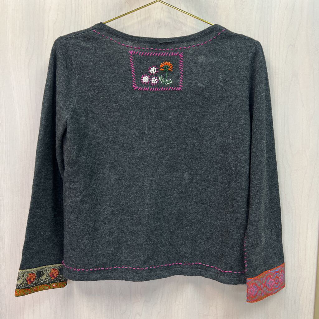 J. Jill Embroidered Embroidered Grey Sweater Small