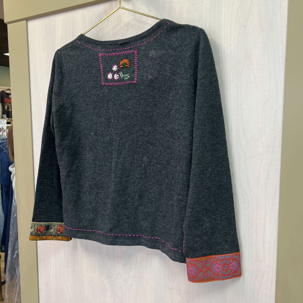 J. Jill Embroidered Embroidered Grey Sweater Small