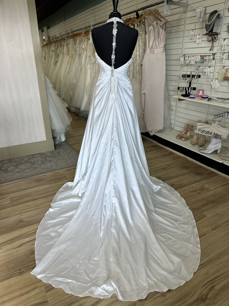 Private Collection White Satin Beaded Halter Detail Dress 8