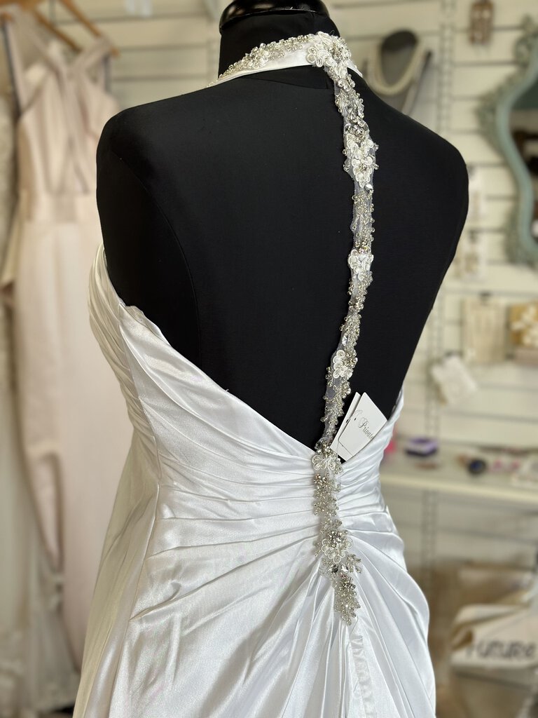 Private Collection White Satin Beaded Halter Detail Dress 8