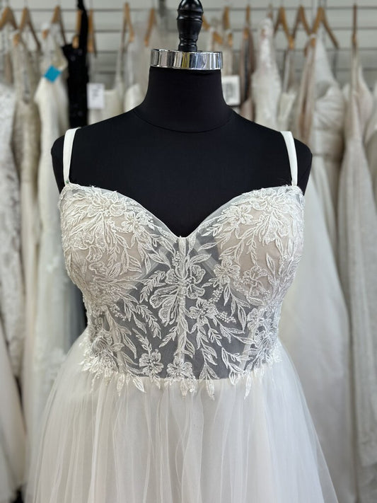 DB Studio Lace Bodice Tull Slit Skirt Bridal Gown 26W