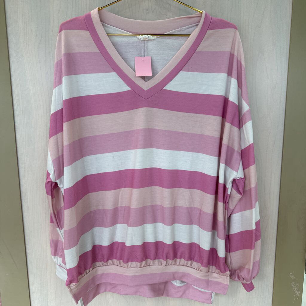 Pink Striped Longsleeve V-Neck Medium