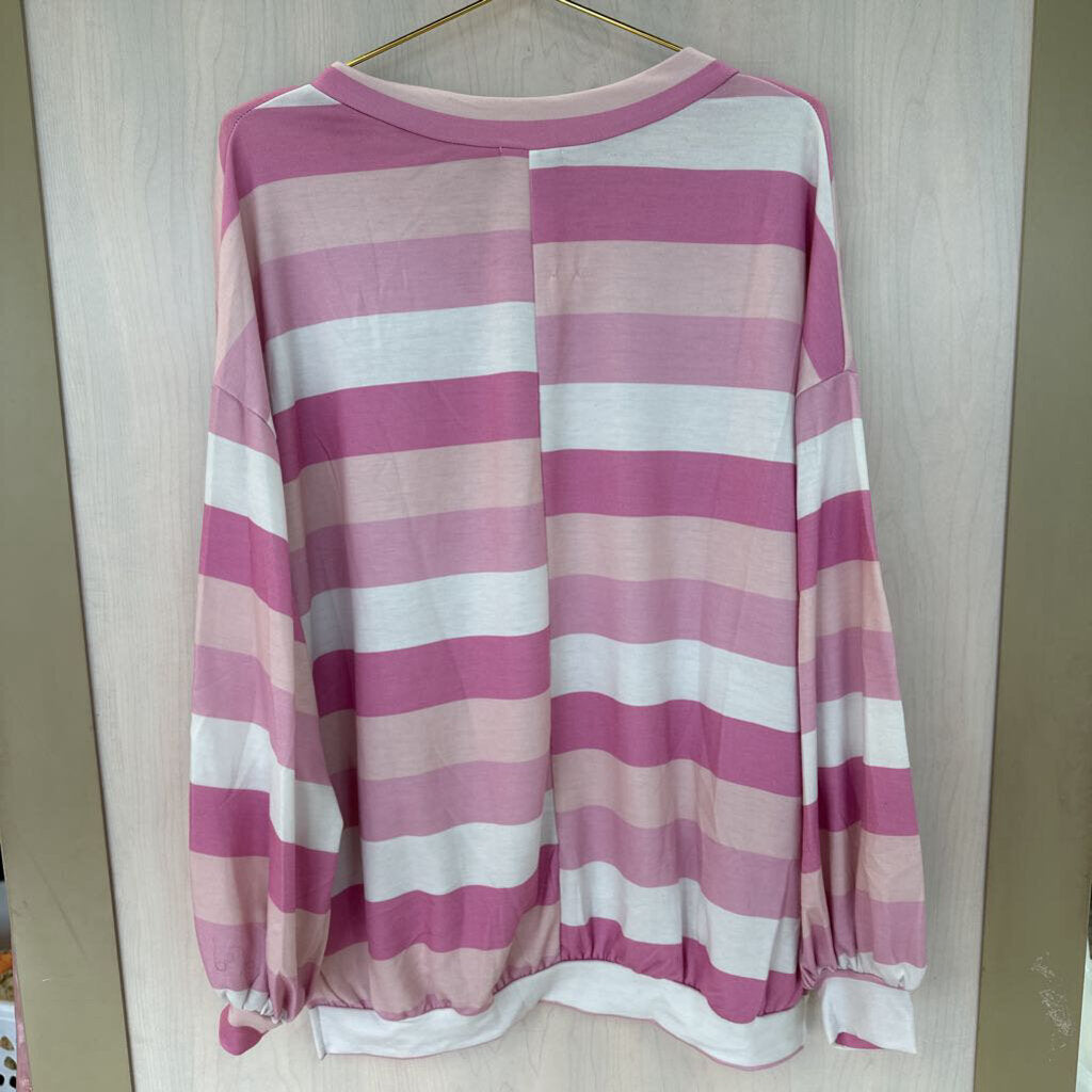 Pink Striped Longsleeve V-Neck Medium