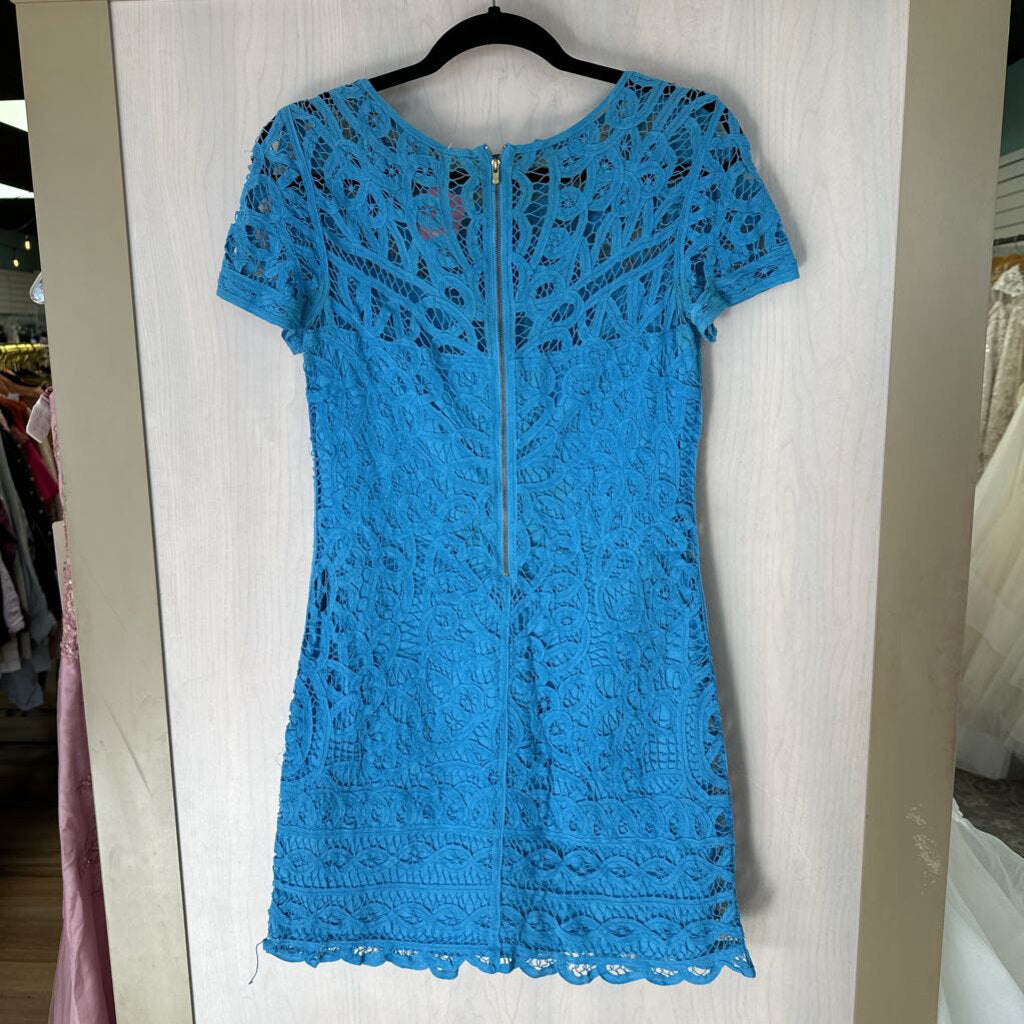 Lilly Pulitzer Bright Blue Crochet Short Sleeve Short Dress Small