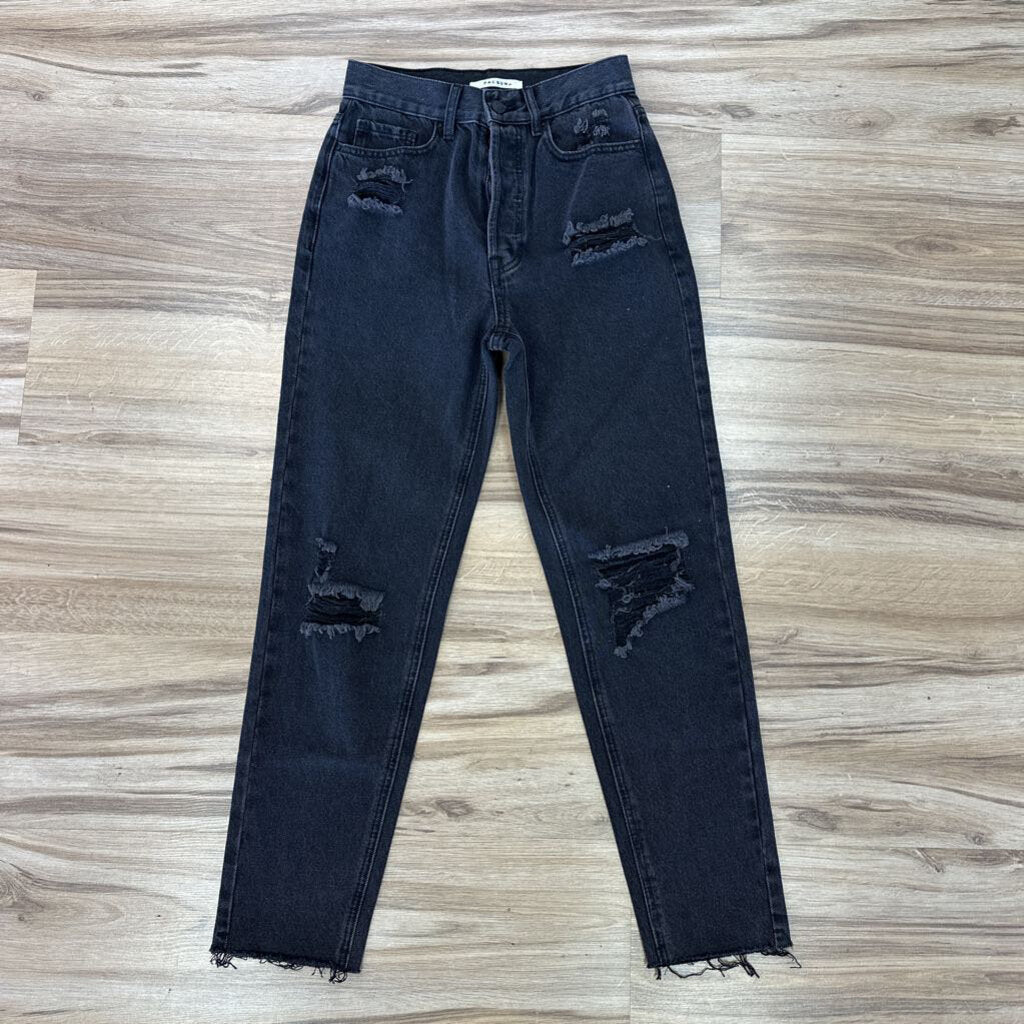 Pacsun Ultra High Rise Slim Black Denim Distressed Jeans 24