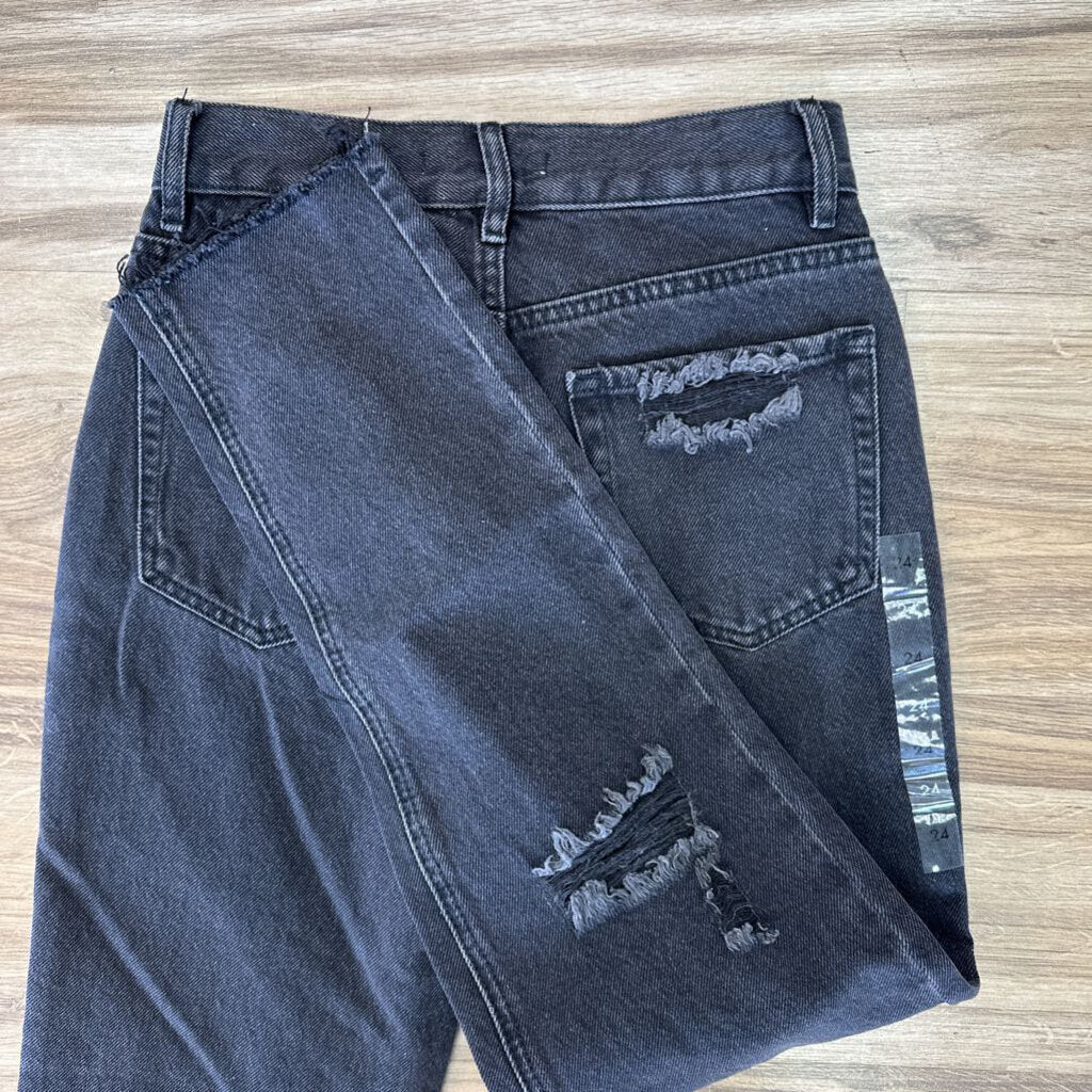 Pacsun Ultra High Rise Slim Black Denim Distressed Jeans 24