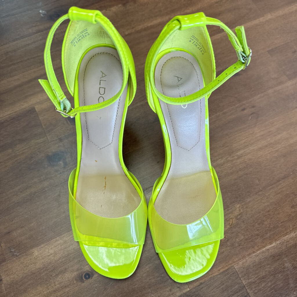 Aldo Neon Green Open Toe Heels 8