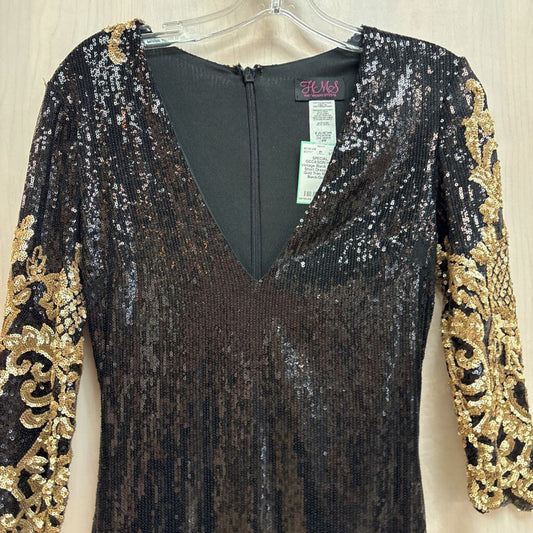 Vintage Black Sequin Short Dress with Gold Trim Medium