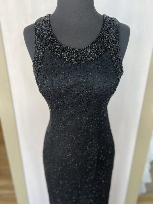 Vintage Black Beaded Full Length Gown Small