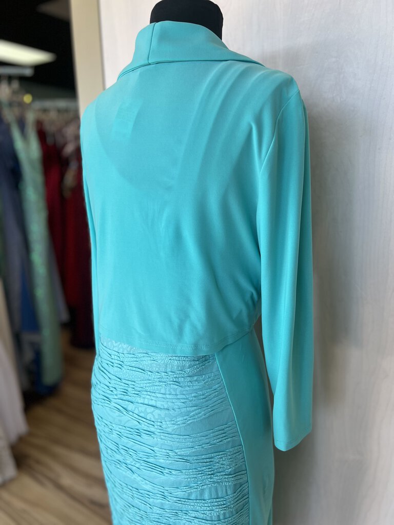 Frank Lyman Aqua Blue Textured Dress With Jacket 12