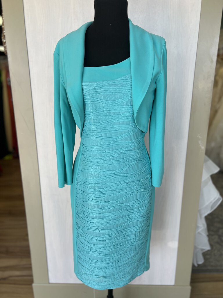 Frank Lyman Aqua Blue Textured Dress With Jacket 12