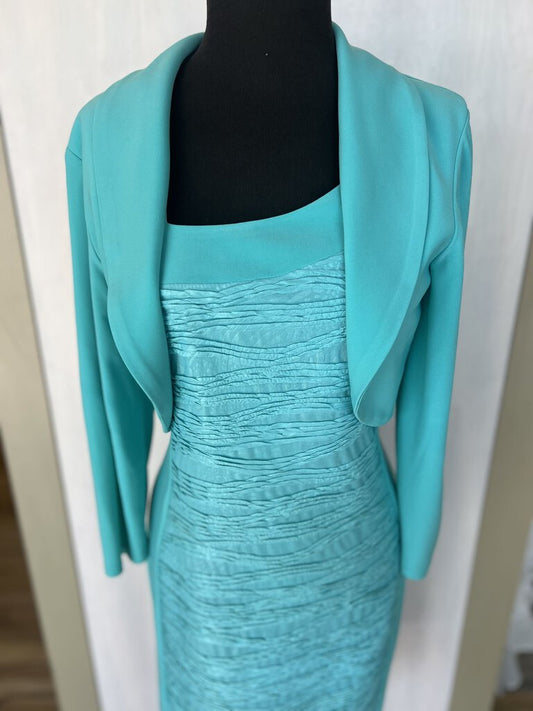 Frank Lyman Aqua Blue Textured Dress With Jacket 12