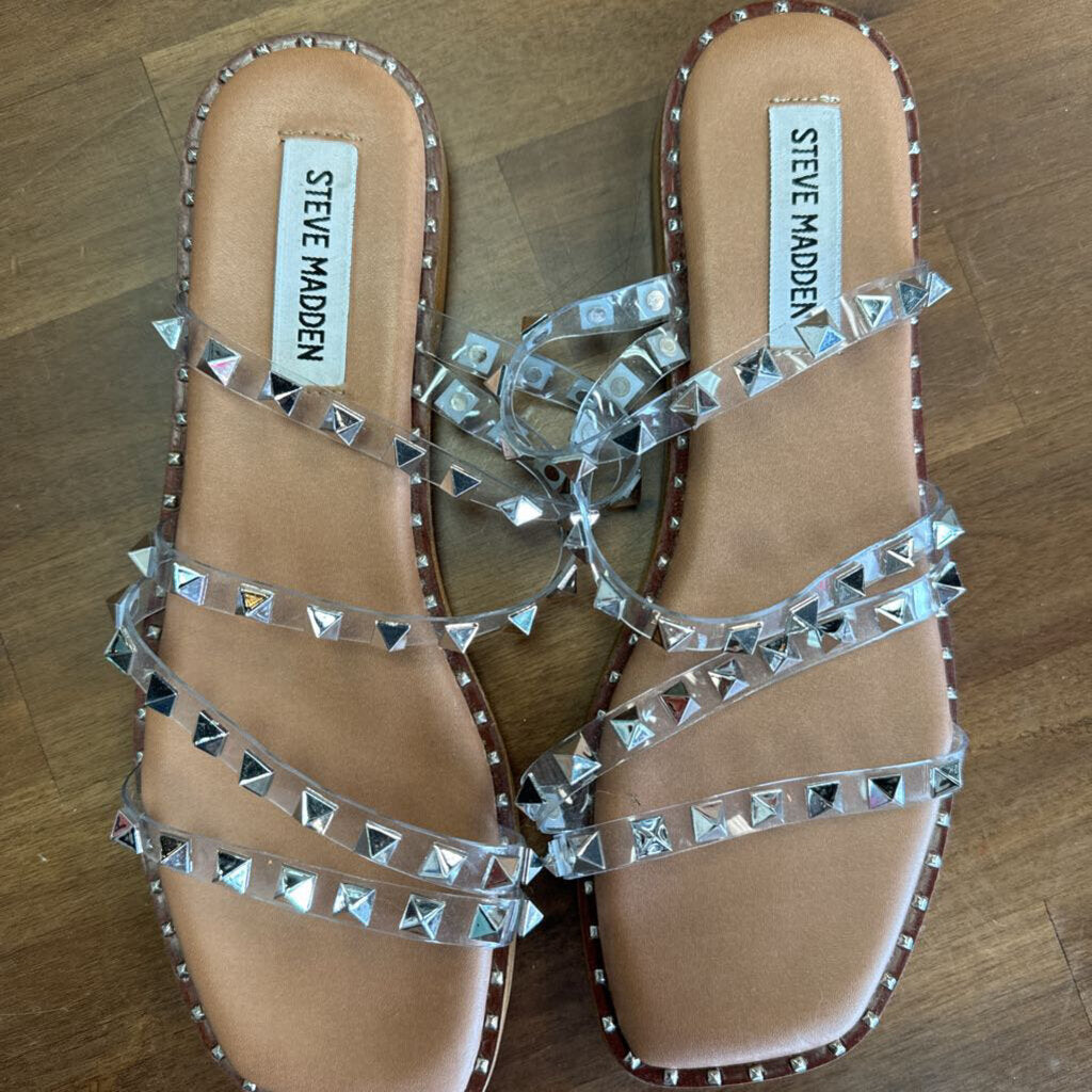 Steve Madden Clear/Silver Spike Sandals 7.5