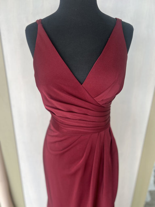 Faviana Burgundy Ruched Waist Formal Gown 12