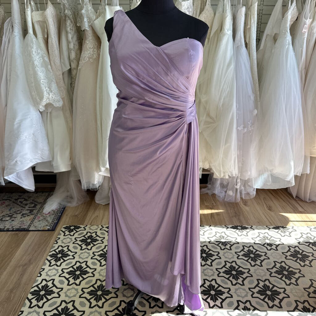 Lavender Oneshoulder Satin Formal Gown 24