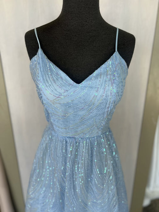 Blue Sequin A-Line Formal Gown 11 with Open Back