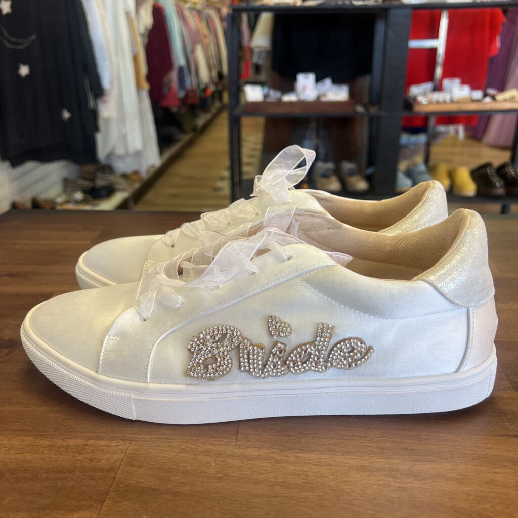 Betsey Johnson White Rhinestone Bride Sneakers 10