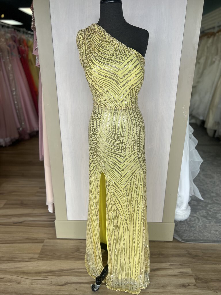 Yellow Sequin One Shoulder Formal 2XL