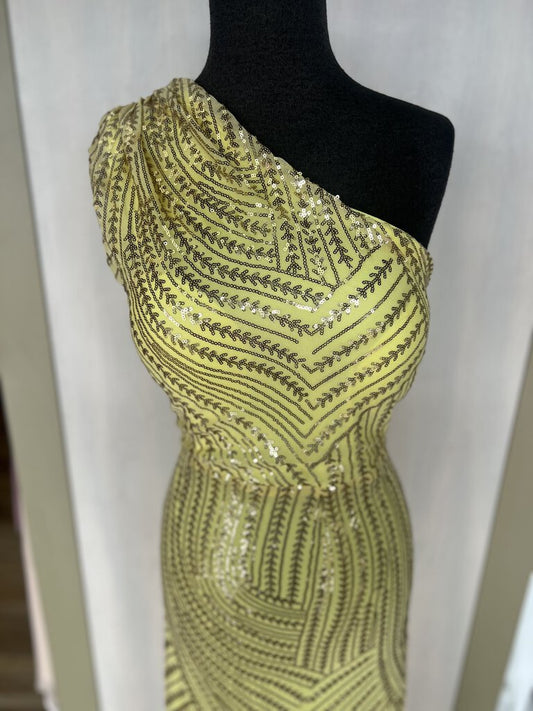 Miss Ord Yellow Sequin One Shoulder Formal 2XL NWT
