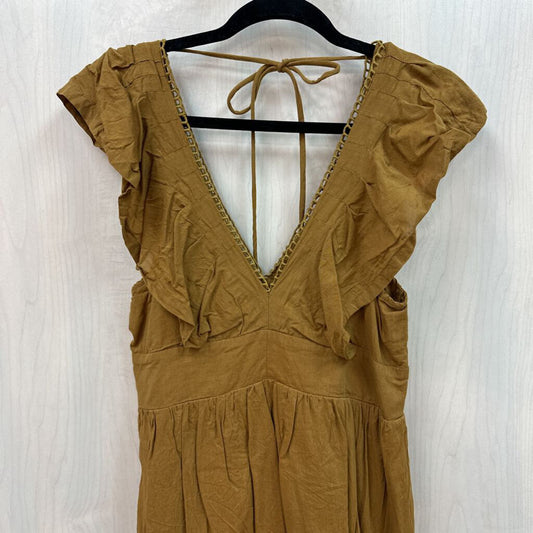 Anthropologie Golden Brown Flutter Short Sleeve Dress Extra Small