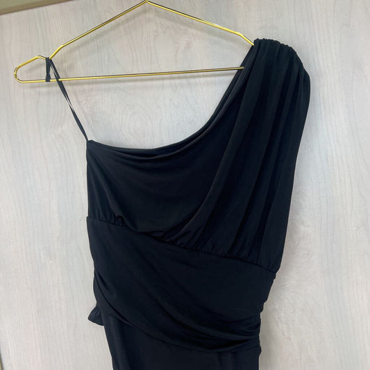 Black One Shoulder Ruched Bodysuit Small