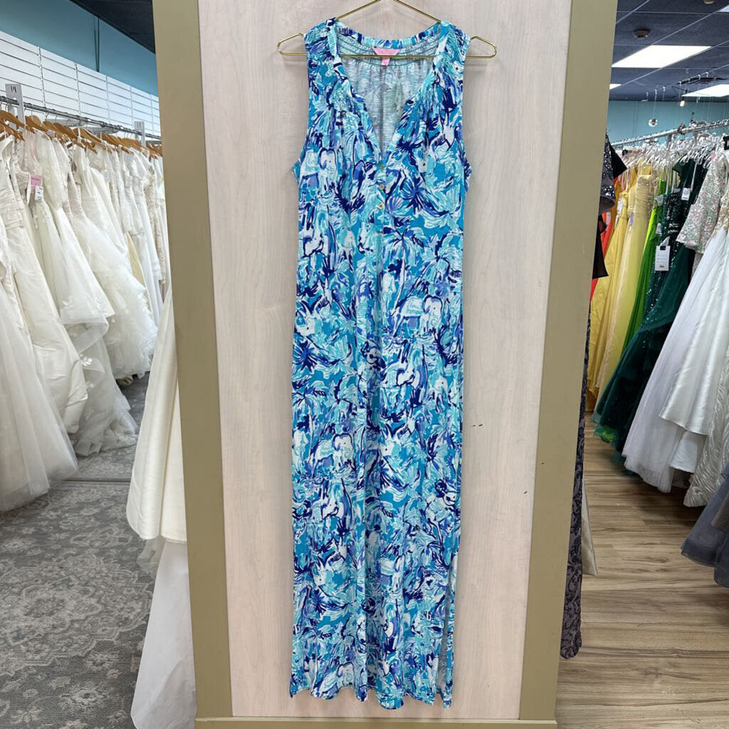 Lilly Pulitzer Blue Essie Print Maxi Dress Large