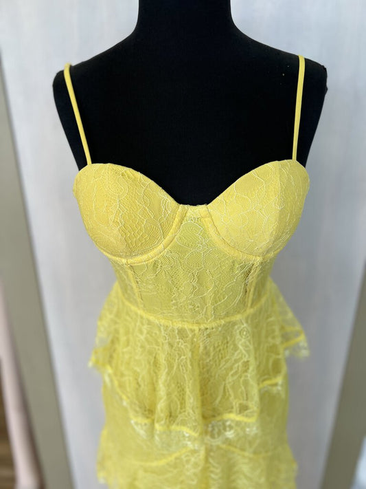 Majorelle Yellow Tiered Lace Long Formal Extra Small