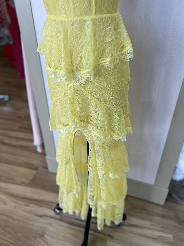 Majorelle Yellow Tiered Lace Long Formal Extra Small