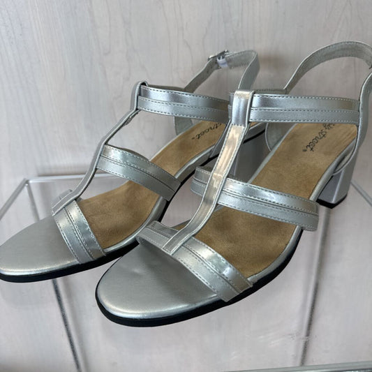 Easy Street Silver Strappy Block Heels 10W