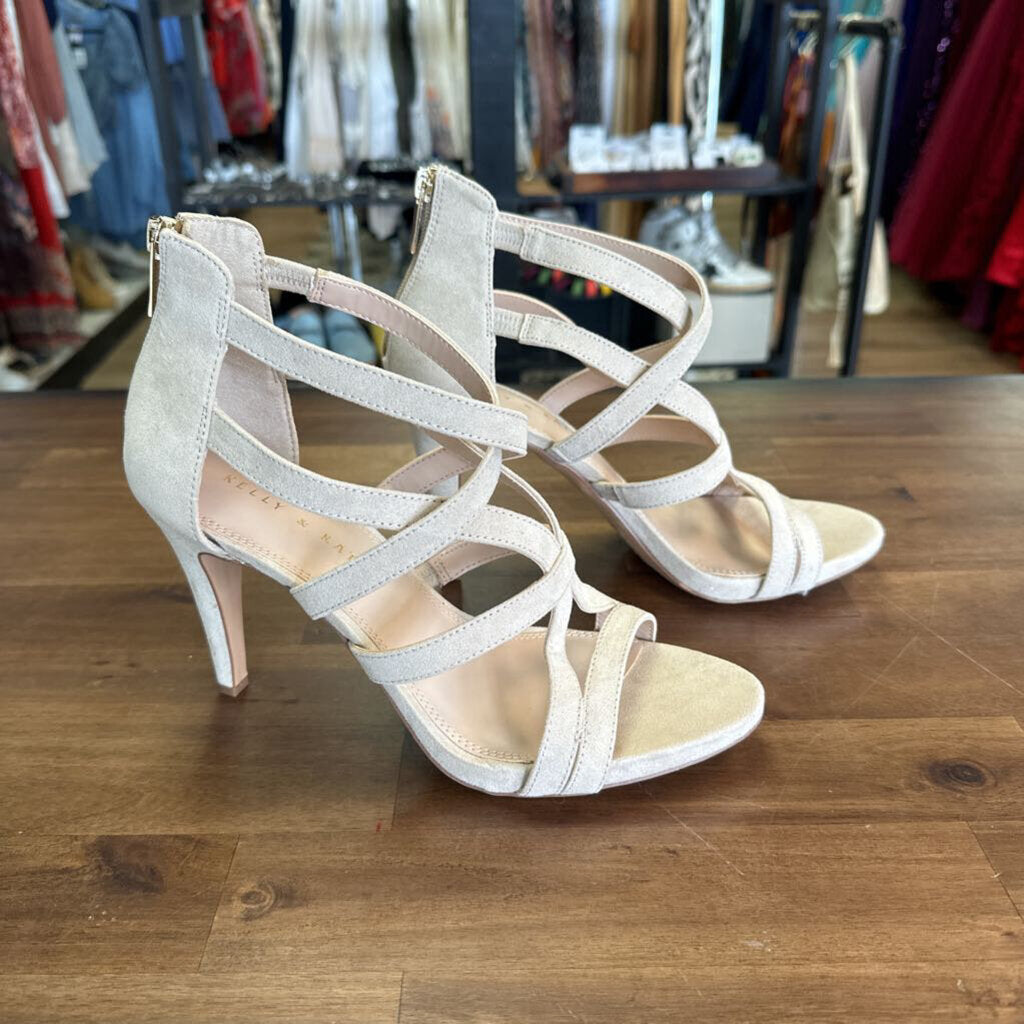 Kelly and Katie Beige Strappy Open Toe Heels 9