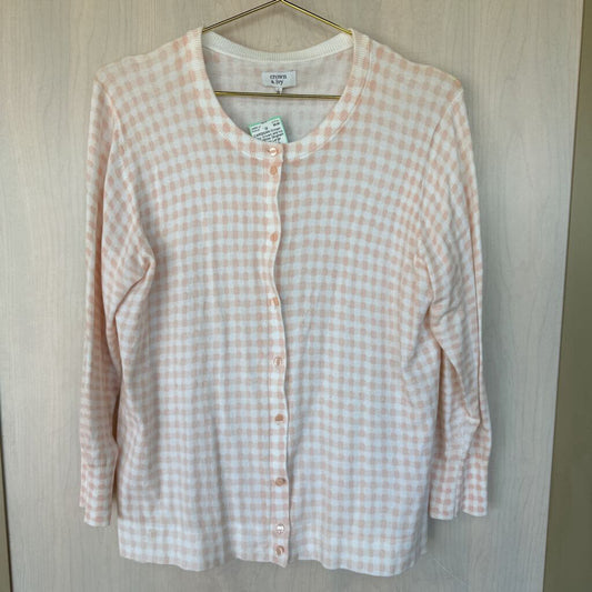 Crown and Ivy Pink/ White Gingham Cardigan Large