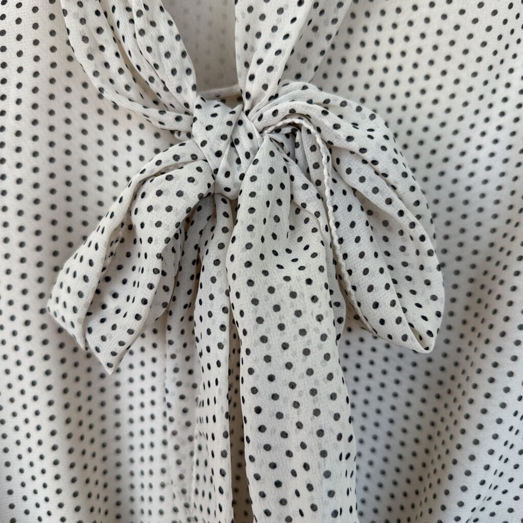 Max Studio Cream/ Black Polka Dot Tie Front Top Small