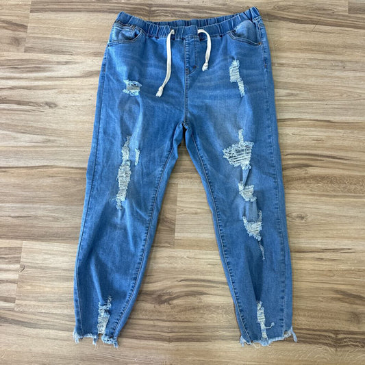 American Bazi Blue Denim Destressed Draw String Pants 3X