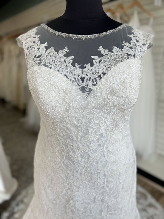 Allure Ivory Fit and Flare Wedding Gown with Illusion Neckline