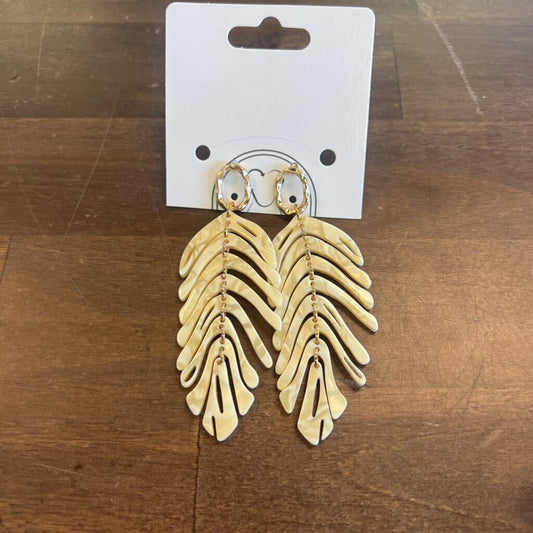 Gold/ Cream Dangle Leaf Earrings