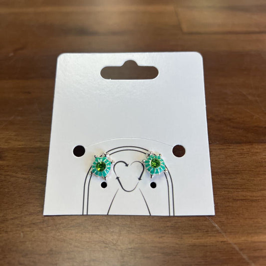 Silver/ Green Turtle Stud Earrings