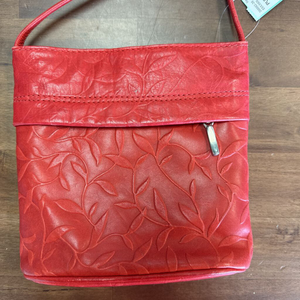 Red Embossed Leather Crossbody Purse