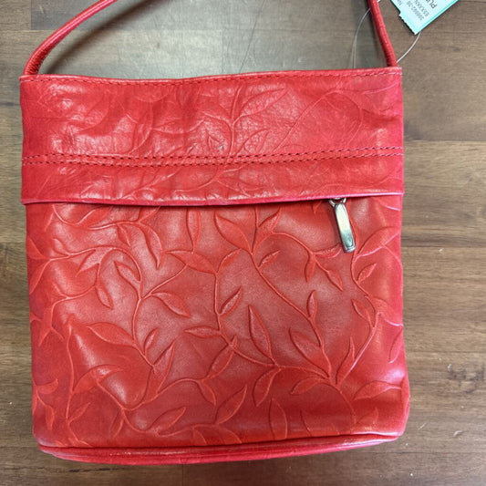 Red Embossed Leather Crossbody Purse