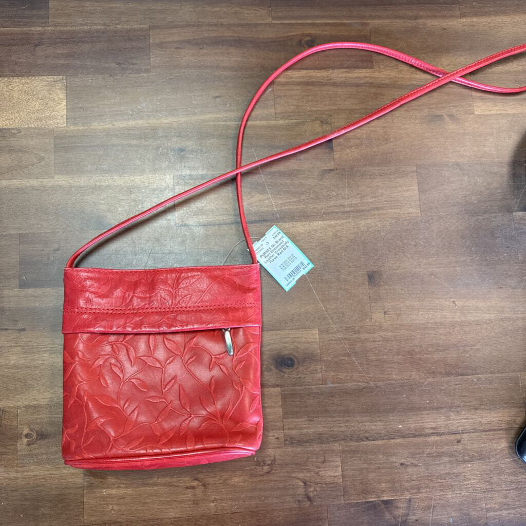 Red Embossed Leather Crossbody Purse