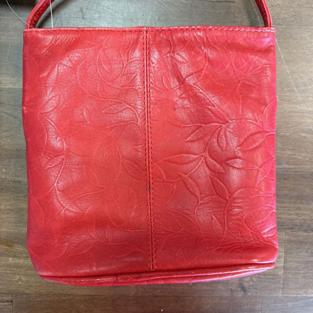 Red Embossed Leather Crossbody Purse