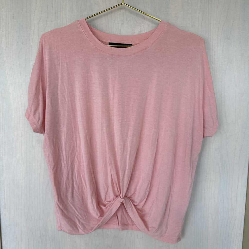 Joan Vass Pink Knot Front Short Sleeve Top Small