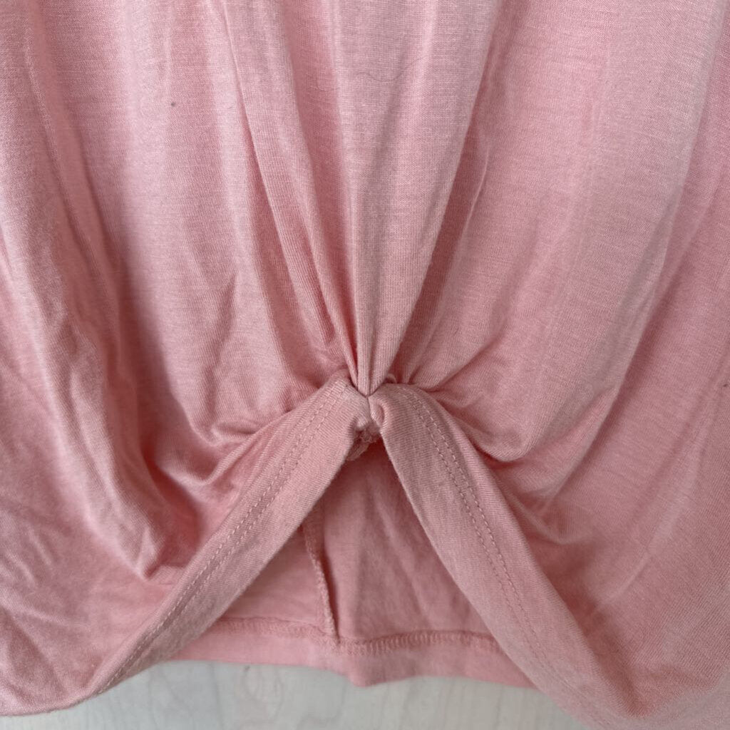 Joan Vass Pink Knot Front Short Sleeve Top Small