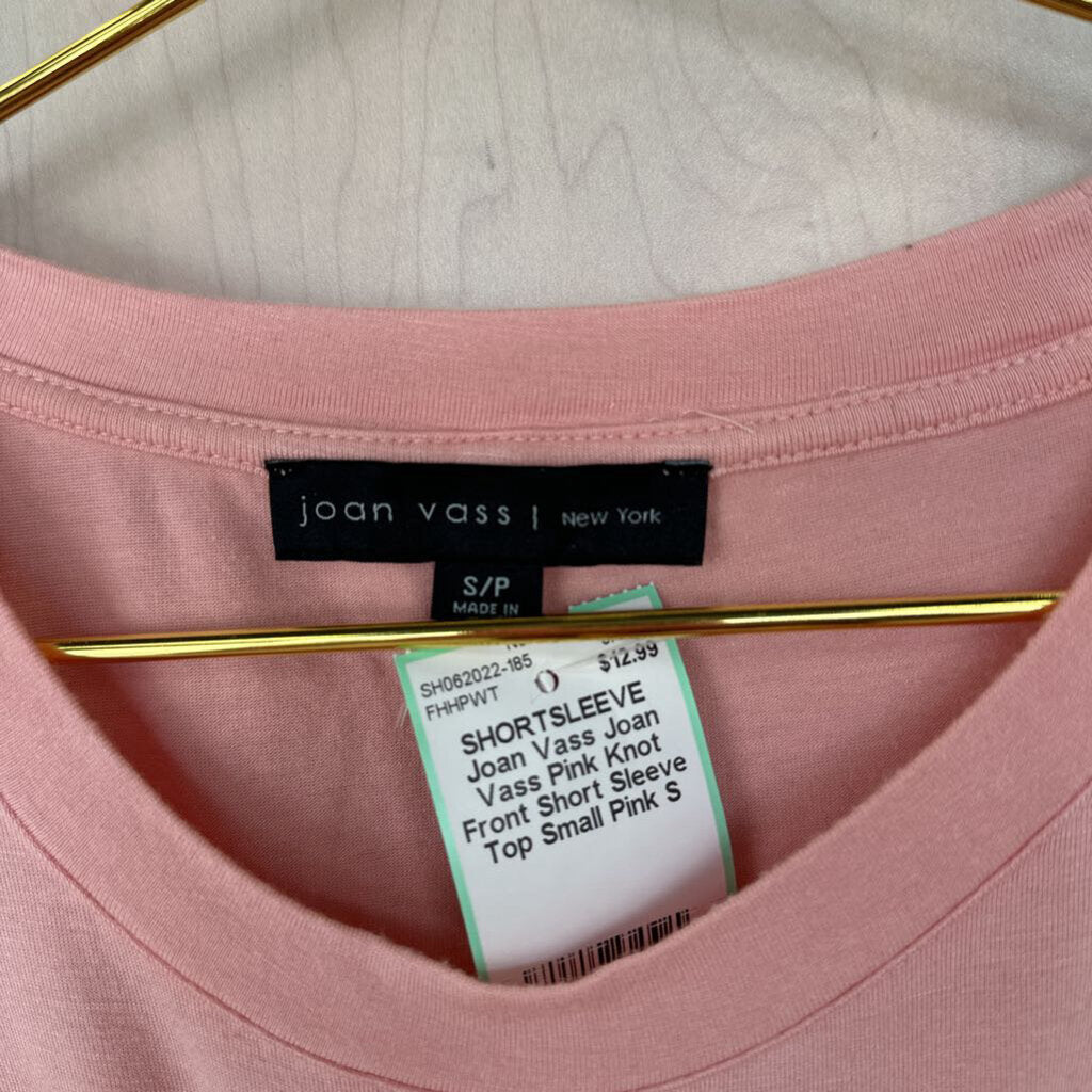 Joan Vass Pink Knot Front Short Sleeve Top Small