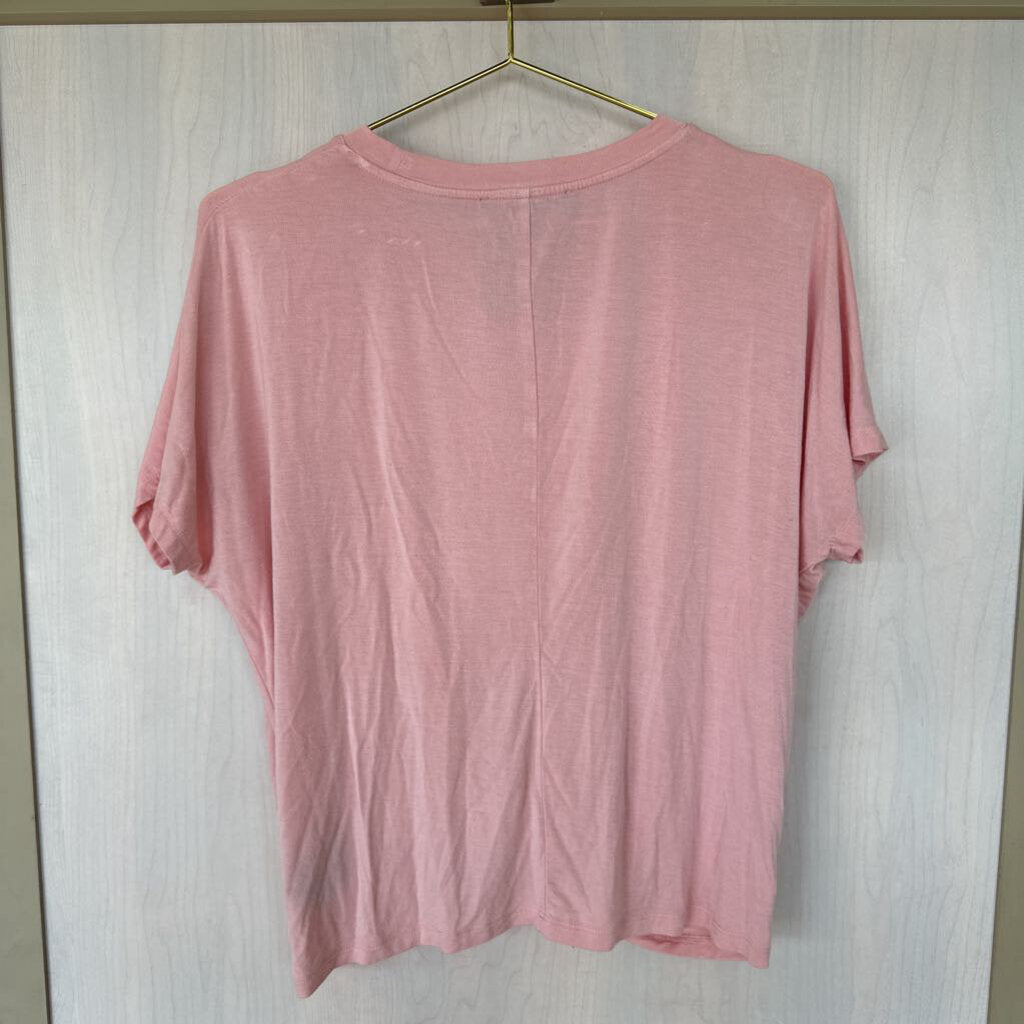 Joan Vass Pink Knot Front Short Sleeve Top Small