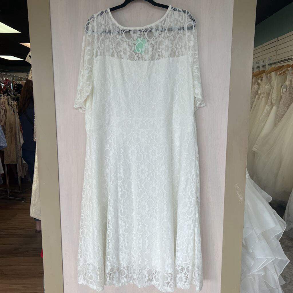 Ivory Lace Midi Dress with 3/4 Sleeves 24W