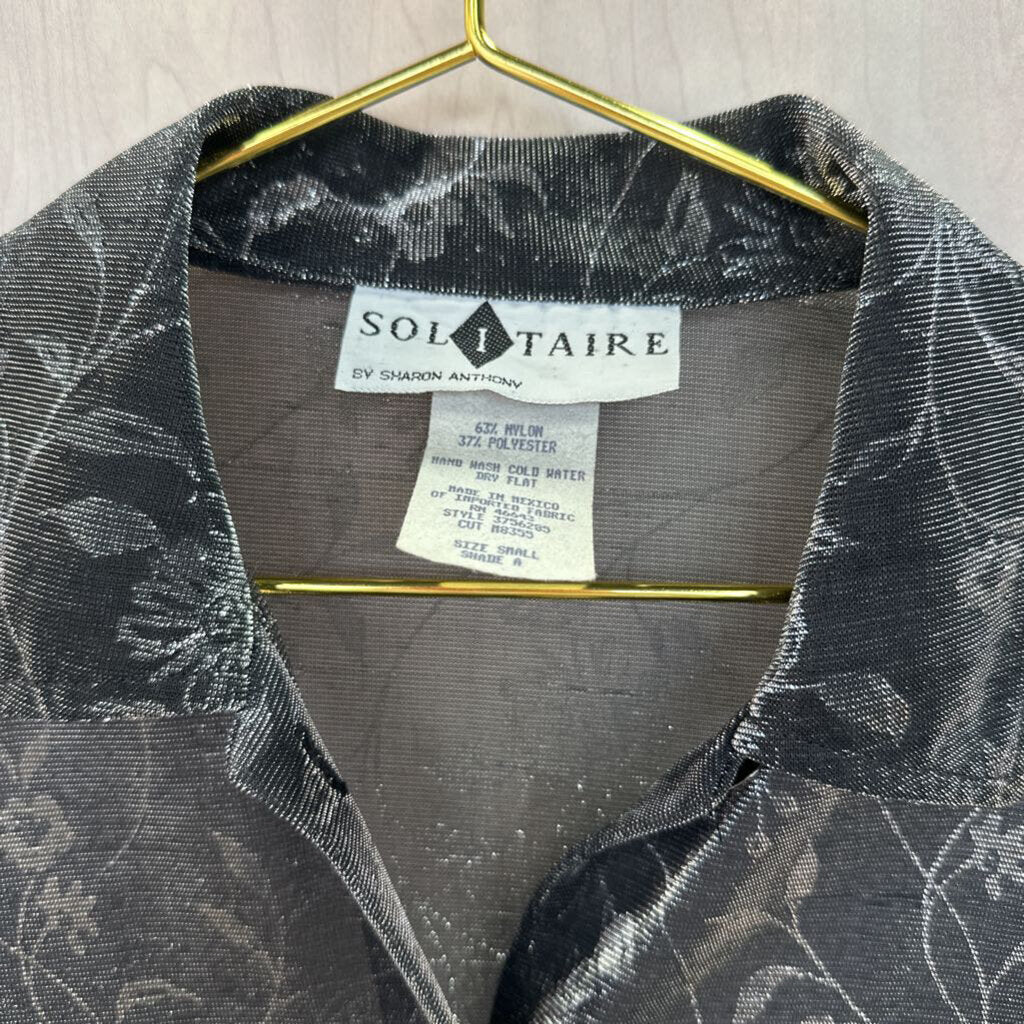 Vintage Solitaire Sheer Metallic Button Up Shirt Small