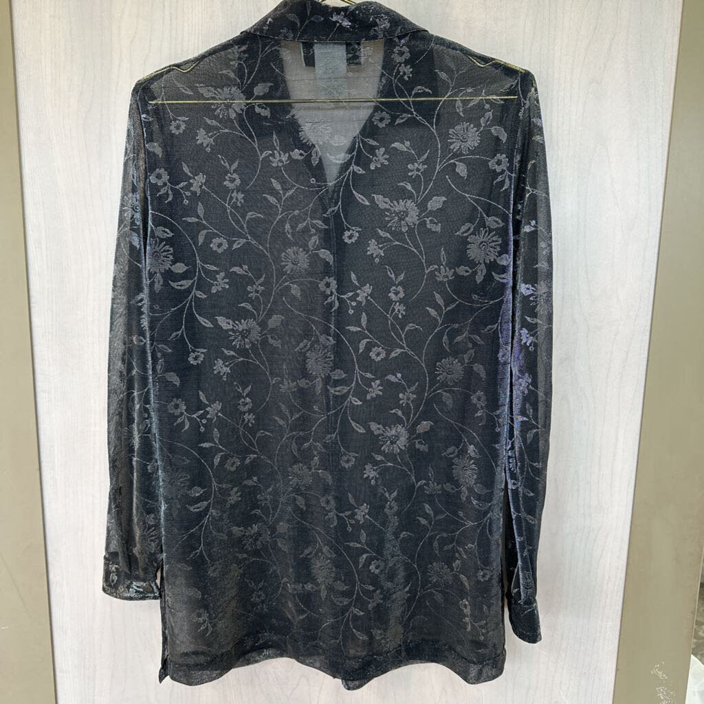 Vintage Solitaire Sheer Metallic Button Up Shirt Small